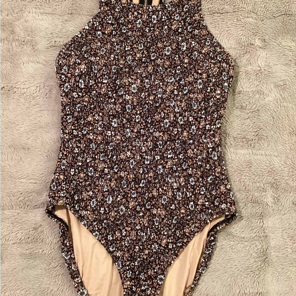 MICHAEL Michael Kors Black and Brown Bodysuit with Sophisticated Halter Neckline